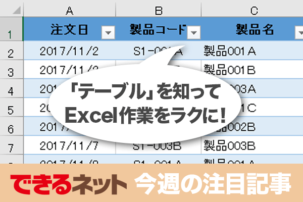 説明できる Excelの テーブル 3つのメリット 17年12月7日 12月13日の注目記事 編集部からのお知らせ できるネット