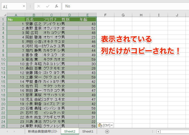 エクセル時短 見えているセルだけコピペしたい 非表示の行と列を除いて選択する方法 エクセル時短 できるネット