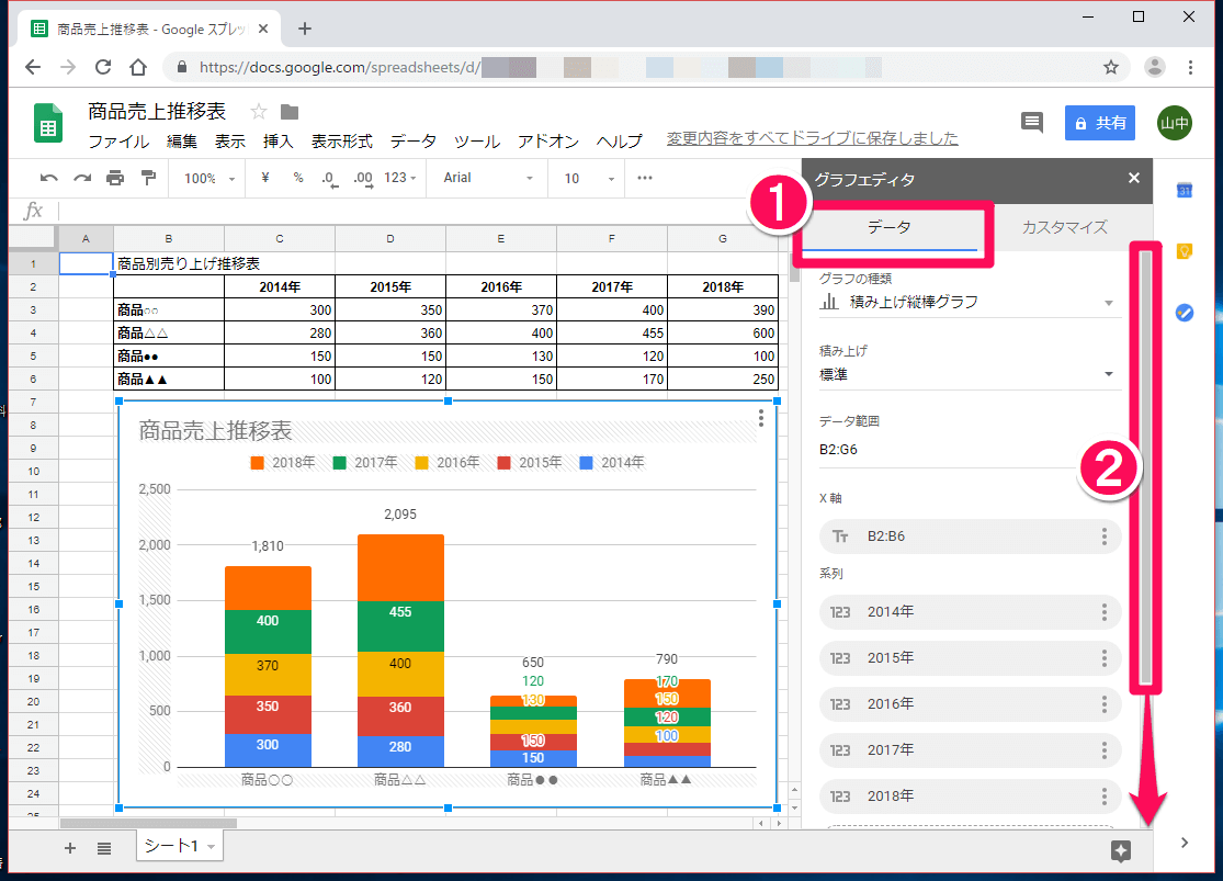 あれ Googleスプレッドシートで グラフの行と列が逆に表示された時に入れ替える方法 その他 Google できるネット