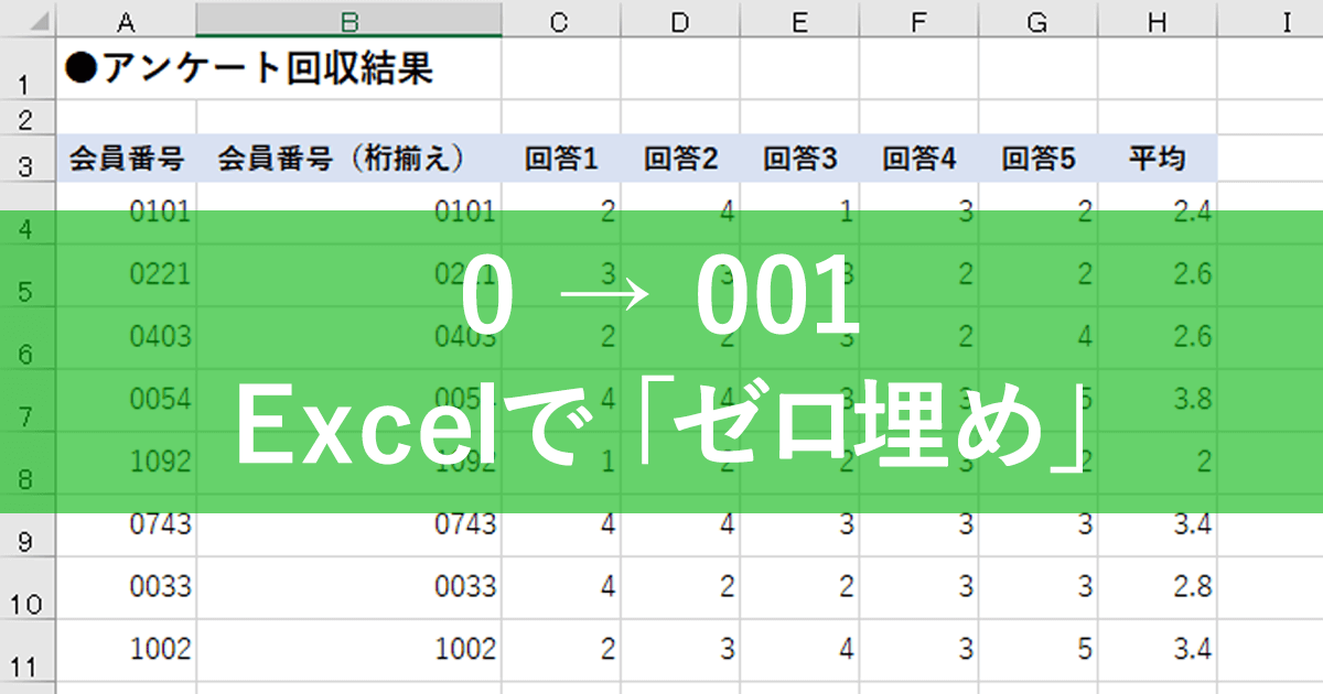 エクセル時短】「1」を「001」と表示する4つの方法。ゼロ埋めを