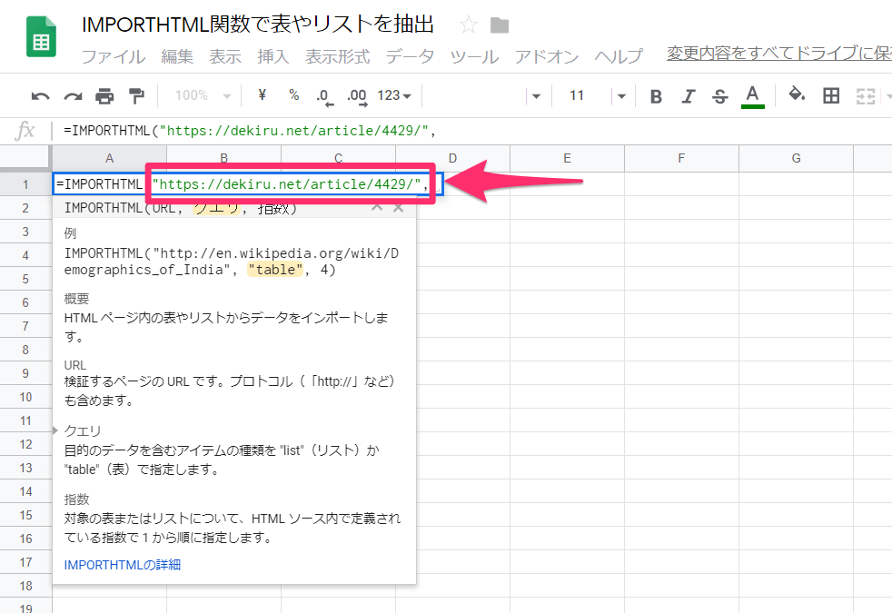 Webページの表やリストを自動抽出 Importhtml関数でサイトの更新や資料への引用がラクになる Googleドライブ できるネット