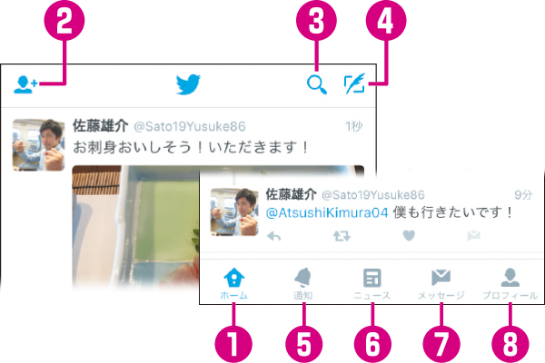 Twitterアプリの画面構成を確認する できるネット