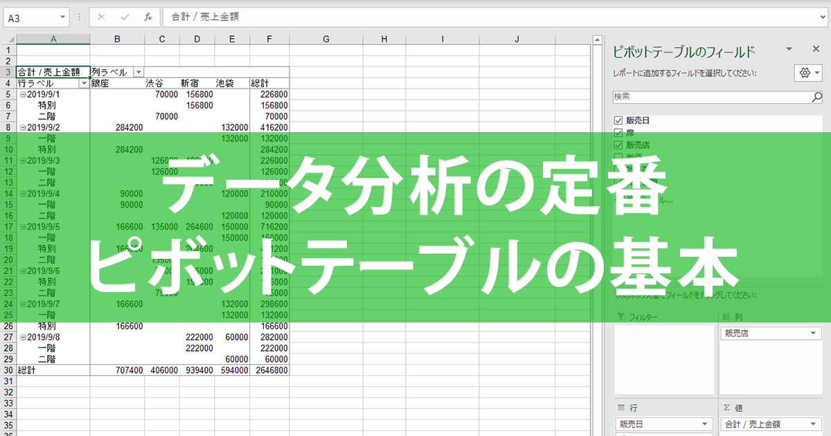 エクセル時短】ピボットテーブルの基本を理解。大量のデータをさまざま