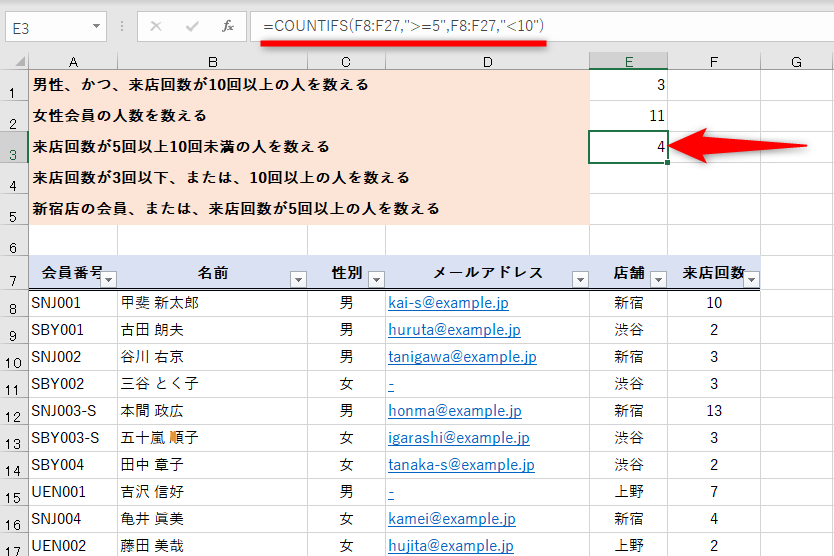 Countifs関数の使い方 Excel関数 できるネット